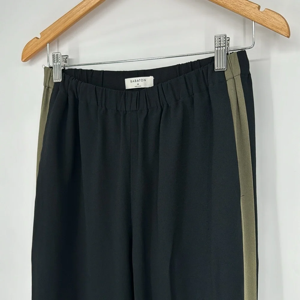 Babaton‎ X Aritzia Dexter Black Pull On Crepe Ankle Pants W/ Green Stripe Size M - Picture 3 of 9